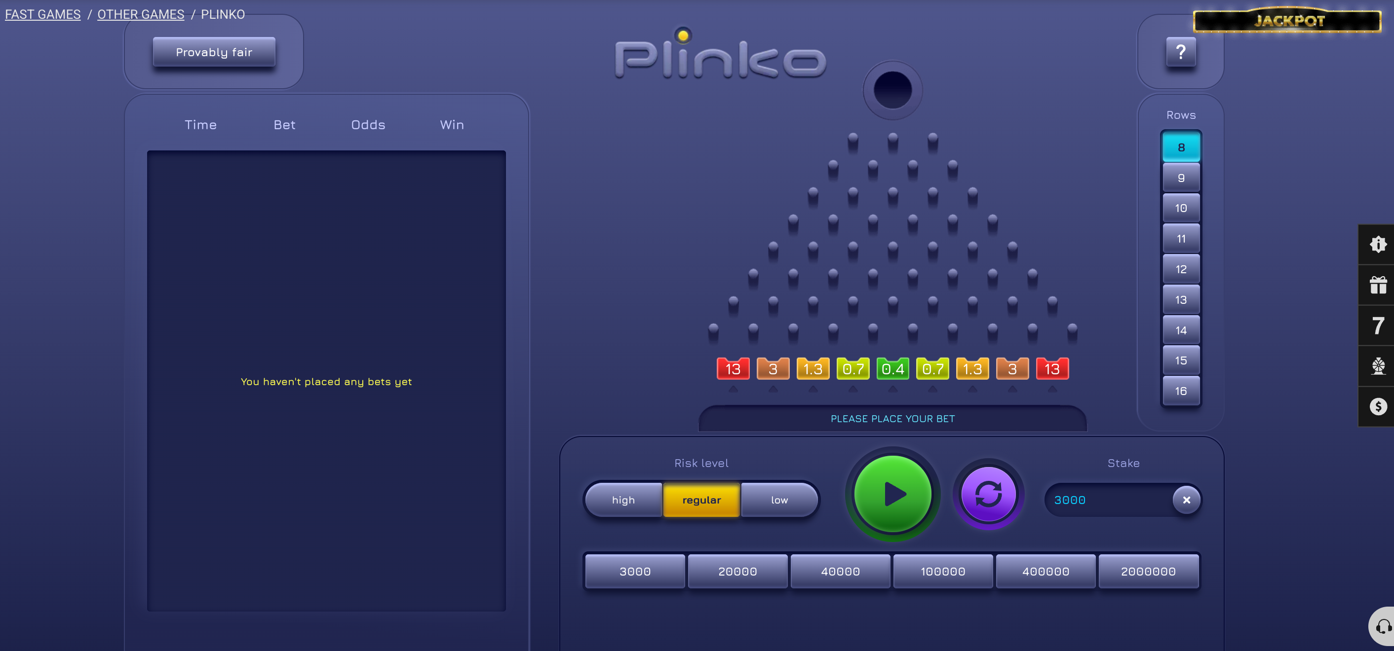 Plinko в казино Мелбет